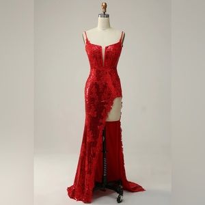 Red sparkly prom dress